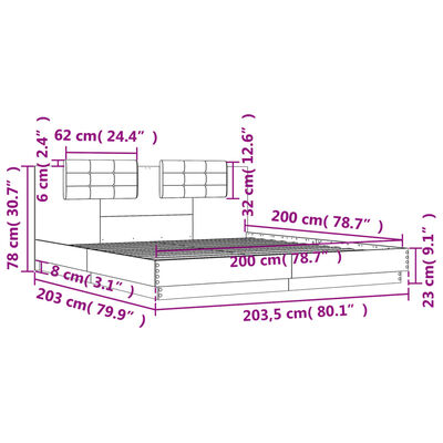 vidaXL Rám postele s čelem a LED osvětlením dub sonoma 200x200 cm