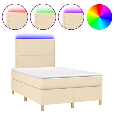 vidaXL Box spring postel s matrací a LED krémová 120x190 cm textil