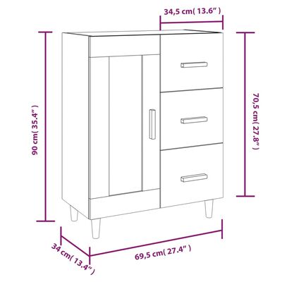 vidaXL Příborník bílý s vysokým leskem 69,5x34x90 cm kompozitní dřevo