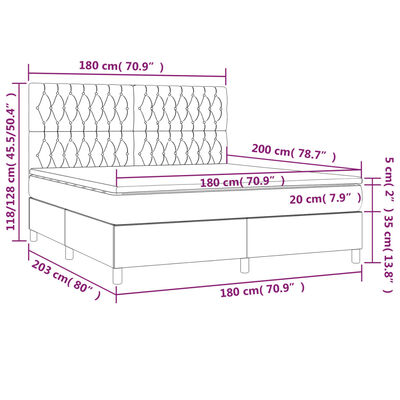 vidaXL Box spring postel s matrací a LED modrá 180x200 cm textil