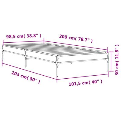 vidaXL Rám postele kouřový dub 100 x 200 cm kompozitní dřevo a kov