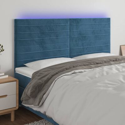 vidaXL Čelo postele s LED tmavě modré 180x5x118/128 cm samet