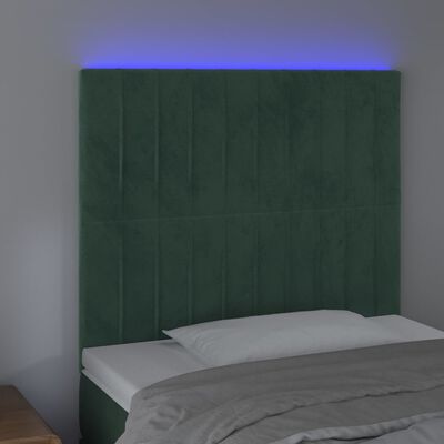 vidaXL Čelo postele s LED tmavě zelená 100x5x118/128 cm samet