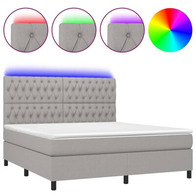 vidaXL Box spring postel s matrací a LED světle šedá 180x200 cm textil