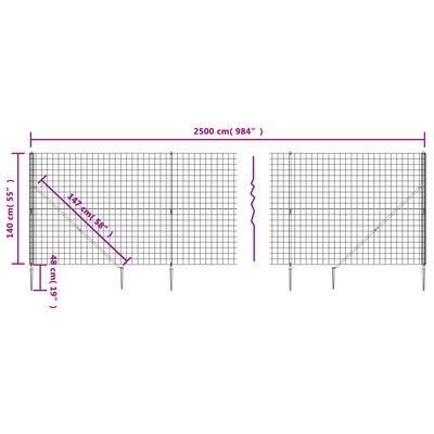 vidaXL Drátěný plot s kotevními hroty zelený 1,4 x 25 m