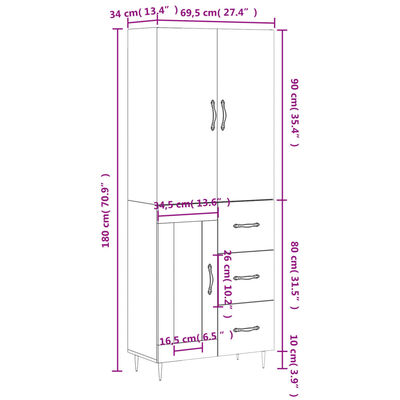 vidaXL Skříň highboard bílá 69,5 x 34 x 180 cm kompozitní dřevo