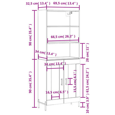 vidaXL Skříň highboard hnědý dub 69,5 x 34 x 180 cm kompozitní dřevo