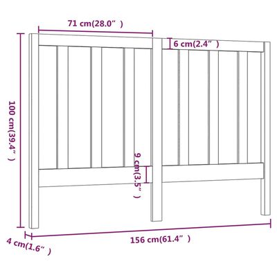 vidaXL Čelo postele šedé 156 x 4 x 100 cm masivní borovice