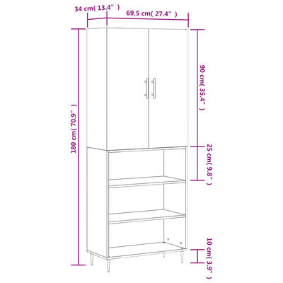 vidaXL Skříň highboard šedá sonoma 69,5 x 34 x 180 cm kompozitní dřevo