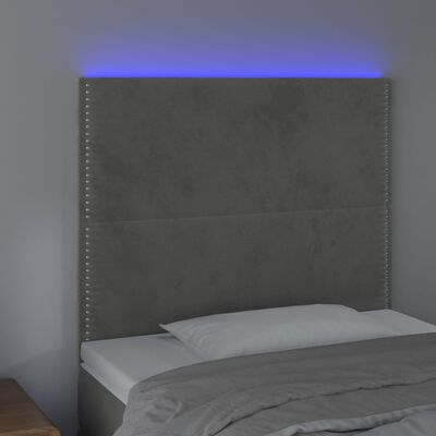 vidaXL Čelo postele s LED světle šedé 90x5x118/128 cm samet