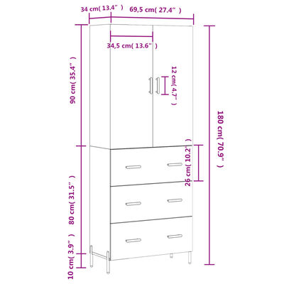 vidaXL Skříň highboard lesklá bílá 69,5 x 34 x 180 cm kompozitní dřevo