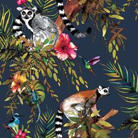 DUTCH WALLCOVERINGS Tapeta lemur petrolejově modrá