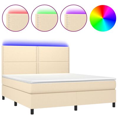 vidaXL Box spring postel s matrací a LED krémová 160x200 cm textil