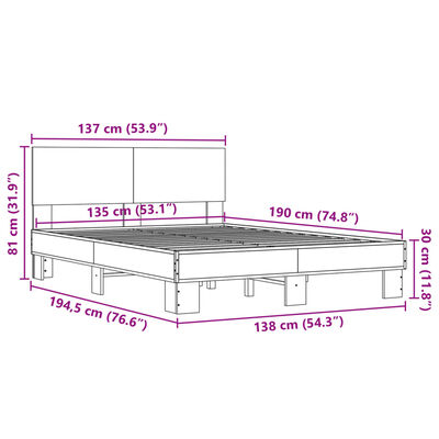 vidaXL Rám postele dub sonoma 135 x 190 cm kompozitní dřevo a kov