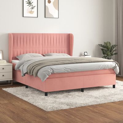 vidaXL Box spring postel s matrací růžová 160x200 cm samet