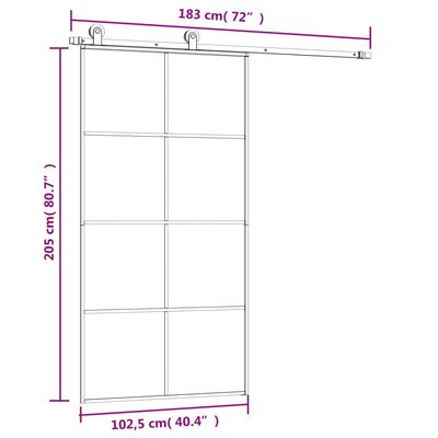 vidaXL Posuvné dveře s kováním 102,5 x 205 cm ESG sklo a hliník