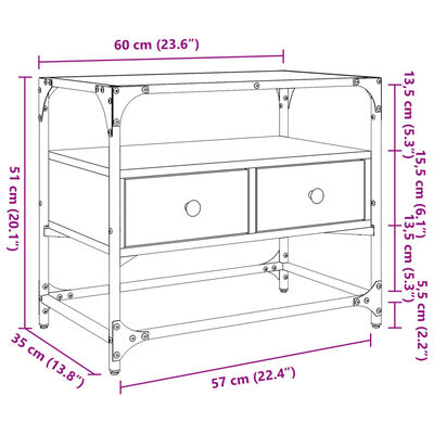 vidaXL TV skříňka se skleněnou deskou šedá sonoma 60x35x51 cm kompozit