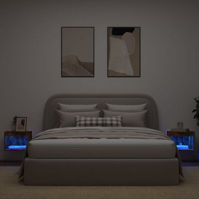 vidaXL Noční stolky s LED osvětlením nástěnné 2 ks kouřový dub