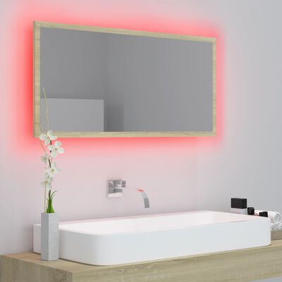 vidaXL LED koupelnové zrcadlo dub sonoma 90 x 8,5 x 37 cm akrylové