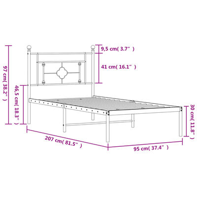 vidaXL Kovový rám postele s čelem černý 90 x 200 cm