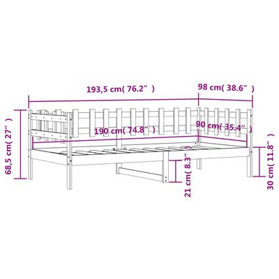 vidaXL Válenda bez matrace bílá 90 x 190 cm masivní borovice