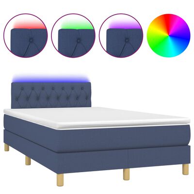 vidaXL Box spring postel s matrací a LED modrá 120x190 cm textil