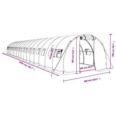 vidaXL Skleník s ocelovým rámem zelený 54 m² 18 x 3 x 2 m