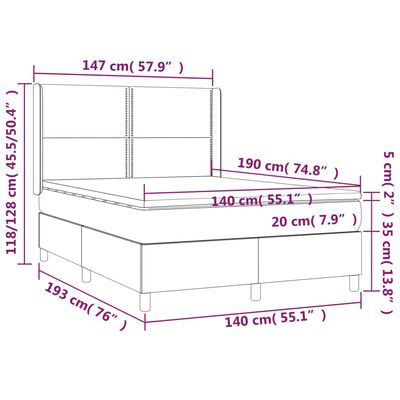 vidaXL Box spring postel s matrací a LED tmavě modrá 140x190 cm samet