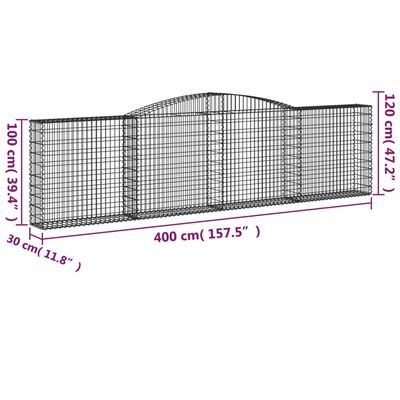 vidaXL Klenuté gabionové koše 6 ks 400x30x100/120cm pozinkované železo