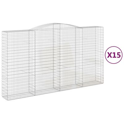 vidaXL Klenuté gabionové koše 15ks 400x50x220/240cm pozinkované železo