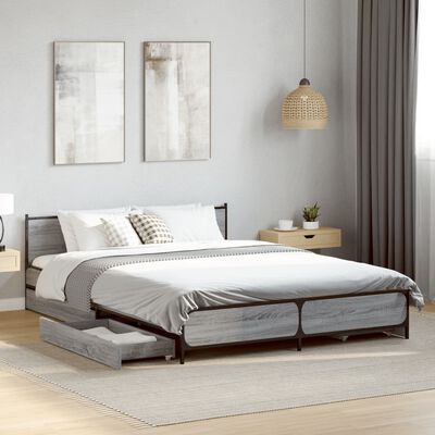 vidaXL Rám postele se zásuvkami šedý sonoma 135 x 190 cm kompozit