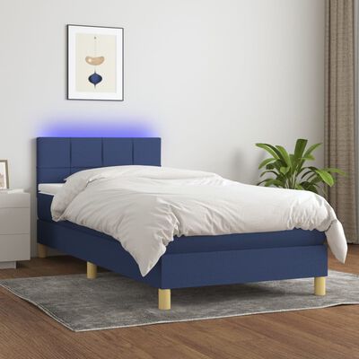 vidaXL Box spring postel s matrací a LED modrá 90x190 cm textil