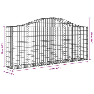 vidaXL Klenuté gabionové koše 2 ks 200x30x80/100 cm pozinkované železo