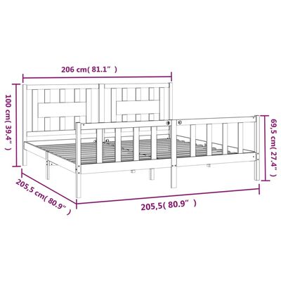 vidaXL Rám postele s čelem šedý masivní borové dřevo 200 x 200 cm