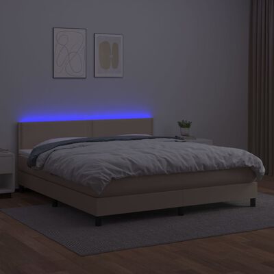 vidaXL Box spring postel matrace a LED cappuccino 180x200cm umělá kůže