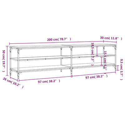 vidaXL TV skříňka černá 200 x 30 x 50 cm kompozitní dřevo a kov