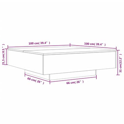 vidaXL Konferenční stolek s LED osvětlením bílý 100 x 100 x 31 cm