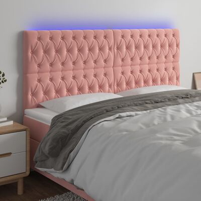 vidaXL Čelo postele s LED růžové 200x7x118/128 cm samet