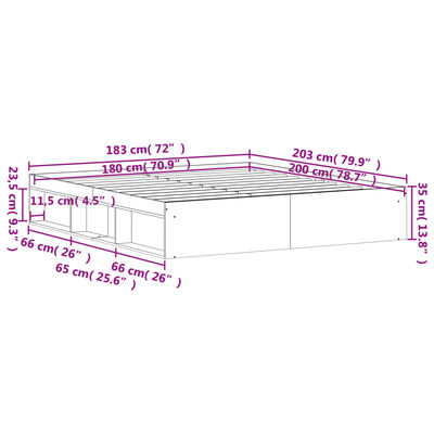 vidaXL Rám postele šedý sonoma 180 x 200 cm Super King Size