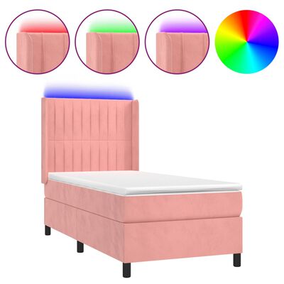 vidaXL Box spring postel s matrací a LED růžová 100x200 cm samet