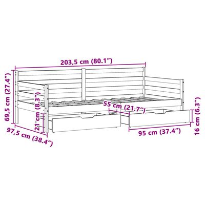 vidaXL Válenda se zásuvkami 90 x 200 cm masivní borovice