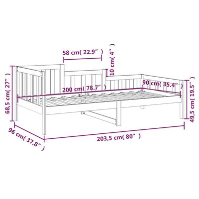 vidaXL Válenda černá 90 x 200 cm masivní borové dřevo