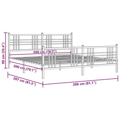 vidaXL Kovový rám postele s hlavovým a nožním čelem bílý 200 x 200 cm