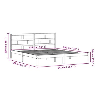 vidaXL Rám postele černý 135 x 190 cm Double masivní dřevo