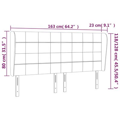 vidaXL Čelo postele typu ušák tmavě šedé 163x23x118/128 cm samet