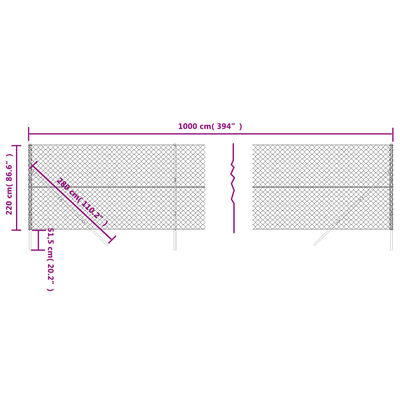 vidaXL Drátěné pletivo stříbrné 2,2 x 10 m