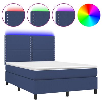 vidaXL Box spring postel s matrací a LED modrá 140x200 cm textil