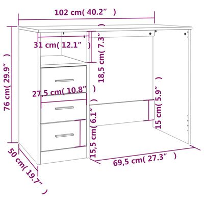 vidaXL Psací stůl se zásuvkami bílý vysoký lesk 102x50x76 cm kompozit