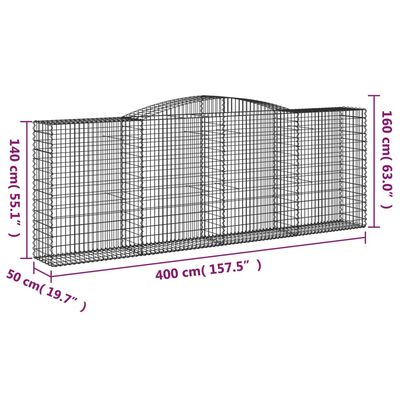 vidaXL Klenuté gabionové koše 7 ks 400x50x140/160cm pozinkované železo