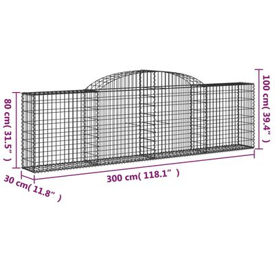 vidaXL Klenuté gabionové koše 12ks 300x30x80/100 cm pozinkované železo